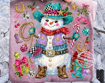 Western Christmas Snowman PNG, Cowgirl Holiday Sublimation Design, Festive Cowboy Clipart Shirt Download Printable