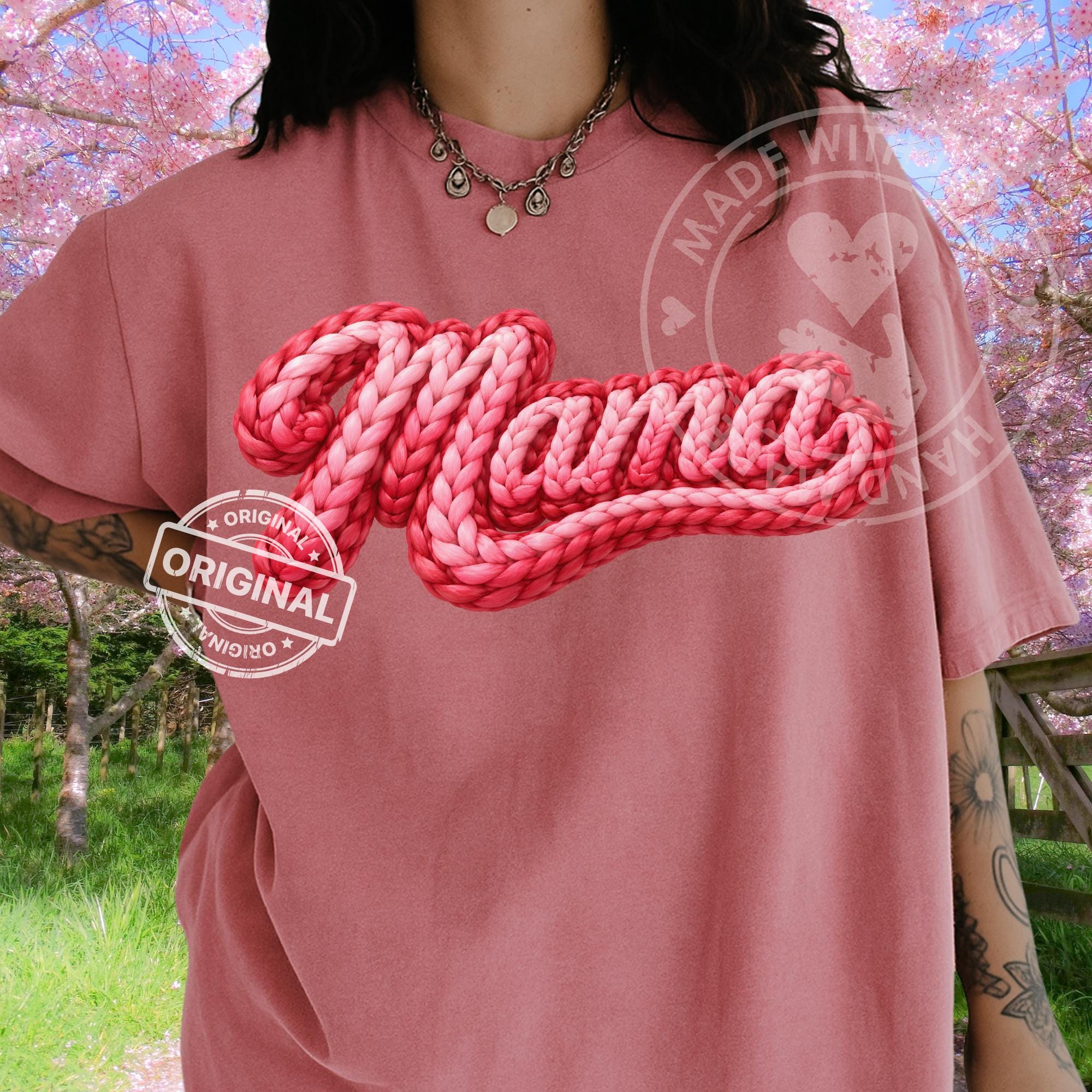 Mama Crochet Braid Script PNG, Pink Yarn Texture Text Art Sublimation ...