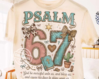 Western Psalm 67 Six Seven PNG, Coquette Christian Bible Verse Design, Turquoise Brown Bow Trend