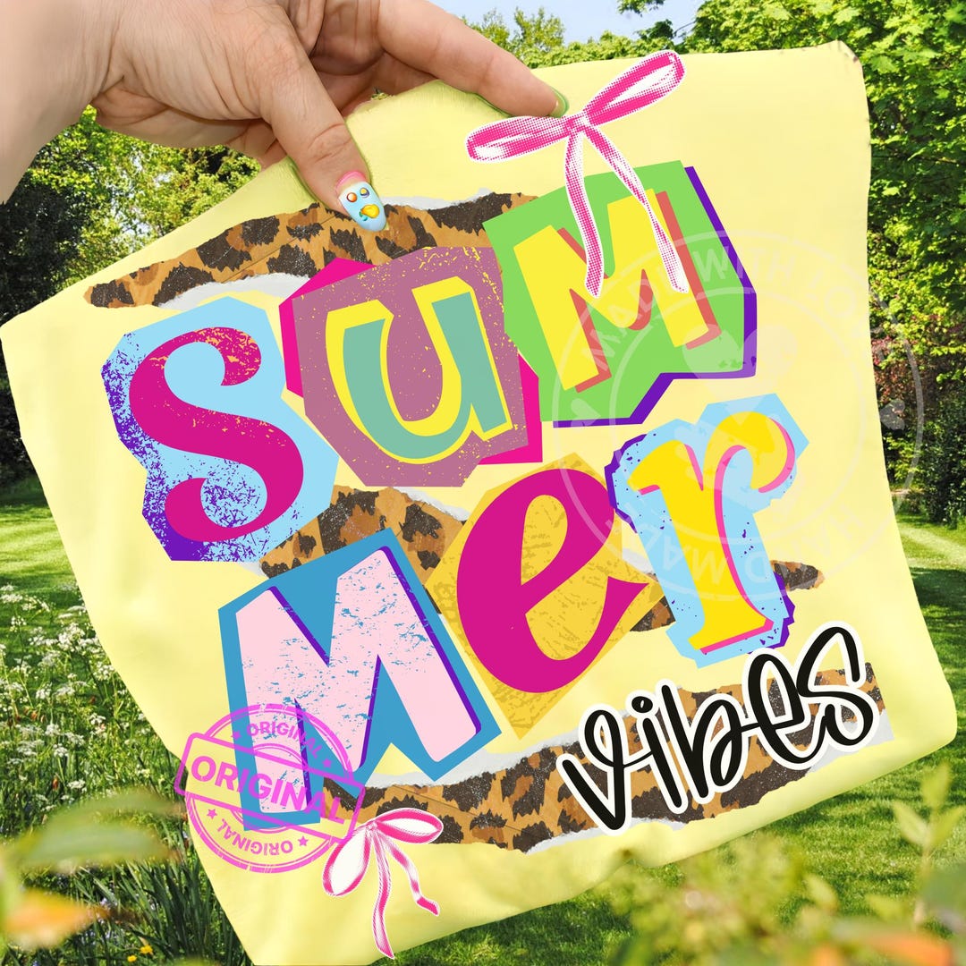 Summer Ransom Retro Summer Vibes, Colorful Ransom Note, Leopard Bow Collage PNG ...