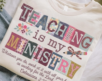 Christian Teacher PNG: Patchwork Quilt, Cottagecore Faith Design (Digital Download