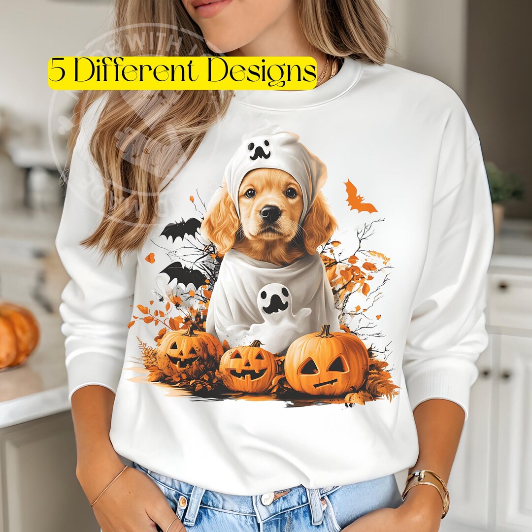 Cute Halloween Dog PNG Bundle | Ghost Golden Retriever Puppy, Witch Hat ...
