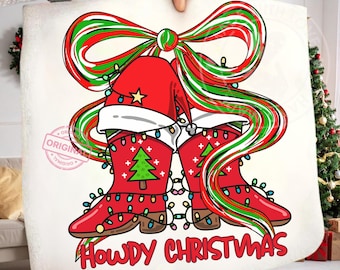 Howdy Christmas Boots PNG, västerländsk jultomte, julbelysning (digital nedladdning)