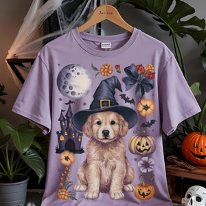 Golden Retriever Halloween PNG | Whimsical Puppy Clipart | Coquette Dog Sublimation | Pastel Spooky Golden | Vintage Style Halloween Dog Art