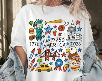 Happy 250 America PNG | Kids Doodle Patriotic USA Design | 1776-2026 USA 250th anniversary