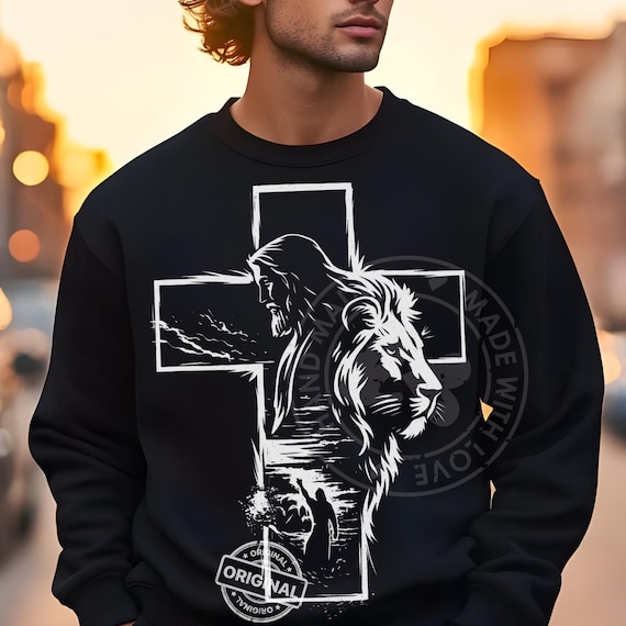 Christian Lion of Judah Cross PNG | Jesus Face & Crucifix Illustration | Faith-Based Religious Clipart