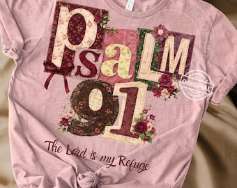 Psalm 91 Quilted Cottagecore Christian PNG, Floral Patchwork Scripture Faith Wall Art, Printable Download
