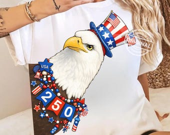 Patriotyczny orzeł bielik, 250. rocznica USA, clipart z okazji 4 lipca w formacie PNG, projekt z okazji Dnia Niepodległości