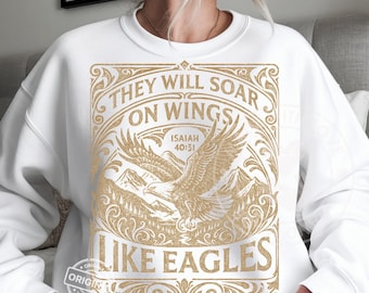 Christian Eagle Bible Verse PNG | Isaiah 40:31 They Will Soar on Wings Like Eagles | Vintage Scripture Religious Illustration Download