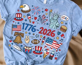 1776-2026 USA, Kids Doodle Patriotic USA Design, Happy 250 America PNG, 250th anniversary