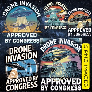 UFO & Drone Conspiracy T-Shirt Design Bundle, Funny Alien and Government Cover-Up Graphics | Digital Download, UAP, Drone Invasion