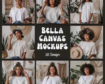 African American White Tshirt Mockup Bundle, Bella Canvas 3001 Black Girl Shirt, Female White Tee