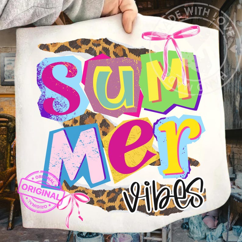 Summer Ransom Retro Summer Vibes, Colorful Ransom Note, Leopard Bow Collage PNG ...