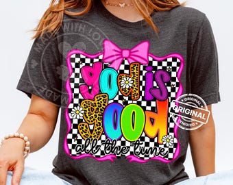 Gud är god hela tiden, ljus preppy rutig leopardbåge sublimering PNG-design