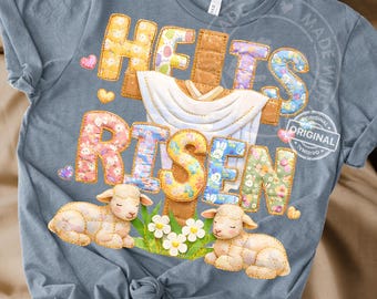 Il est ressuscité chrétien Pâques PNG Patchwork croix agneaux foi clipart printemps