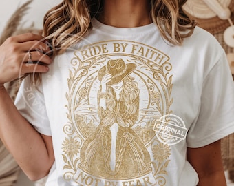 Cowgirl Ride By Faith PNG: Gráfico cristão ocidental rústico (download digital)