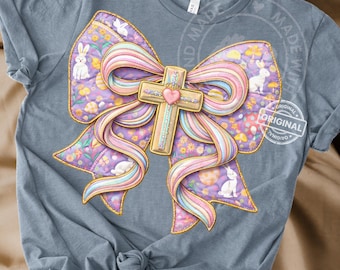 Pastell Christliche Ostern Schleife PNG Mit Kreuz, Quilt Patchwork Cottagecore Glaube Design