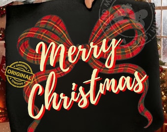 God Jul Rosett PNG, Preppy Rutigt Band Clipart, Holiday Sublimation Design, Röd Grön Schackruta