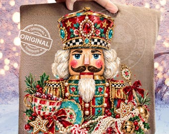 Christmas Nutcracker PNG, Vintage Cottagecore Floral Soldier Sublimation Design, Festive Holiday Digital Download Artwork