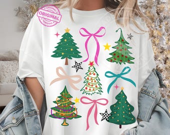 Nyckfulla julgranar och rosetter Clipart | Jul PNG (digital nedladdning)