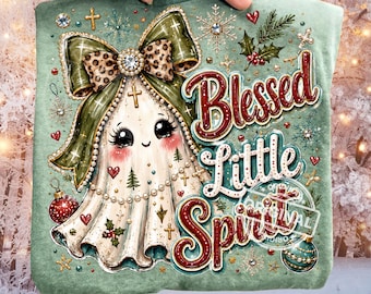 Välsignad liten ande, julspöke PNG, kristen kokett rosett sublimering, skjortdesign semester clipart