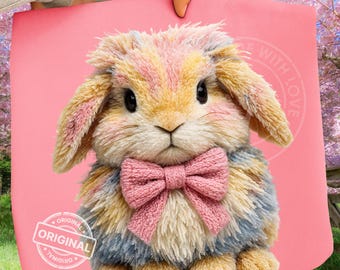 Pastell Osterhase PNG, Hyper-Realistischer Faux Yarn Knüpfhaken Stil, Plüsch Kaninchen Clipart