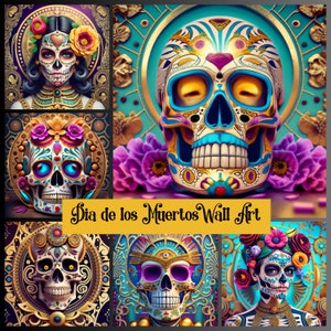 Paquete de arte mural del Día de los Muertos (PNG), 25 imágenes, arte digital de calaveras de azúcar, Día de los Muertos (PNG), Mes de la Herencia Hispana