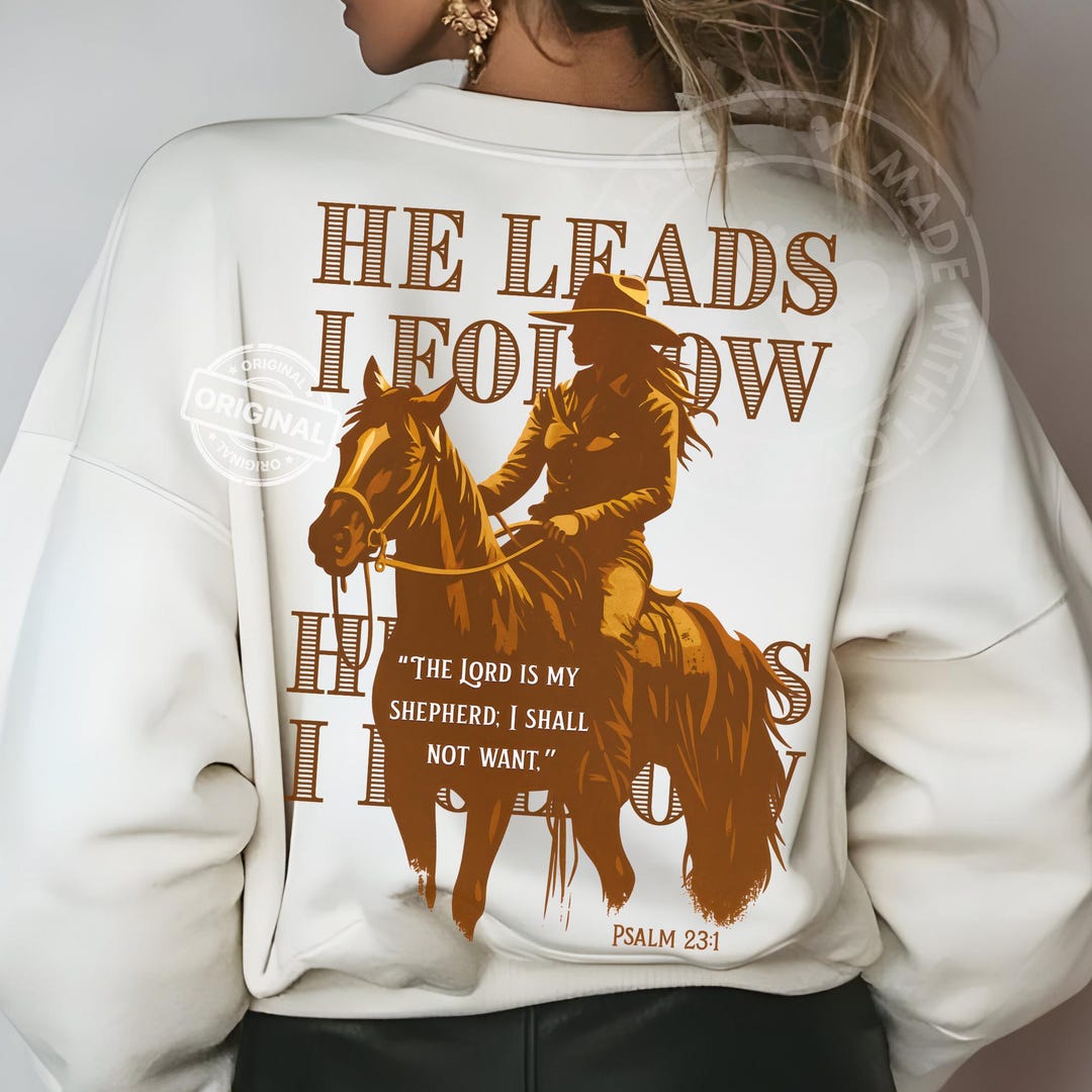 Western Cowgirl Psalm 23:1 PNG | “he Leads I Follow” Christian Horse ...
