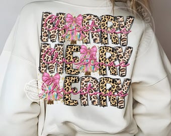 Leopardmönstrad God Jul PNG, Rosa Rosett Regnbågsträd Glitter Design, Festlig Djurtryck Julsublimering, Trendig Julöverföring