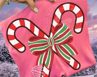 Julgodisstång Preppy Rosett PNG, Retro Vibrant Holiday Clipart (Digital Nedladdning)