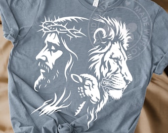 Jesus Lion Lamb Christian PNG, Faith Illustration, Spiritual Wall Art, Religious Digital Download