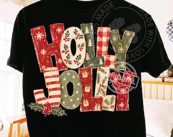 Holly Jolly Christmas PNG, Vintage Distressed Holiday Typography, Retro Rustic Shirt Sublimation, Printable Design