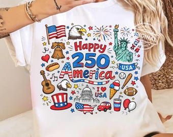 Happy 250 America PNG | Kids Doodle Patriotic USA Design | 1776-2026 USA 250th anniversary