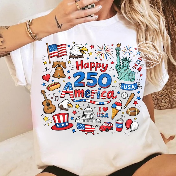 Happy 250 America PNG | Kids Doodle Patriotic USA Design | 1776-2026 USA 250th anniversary