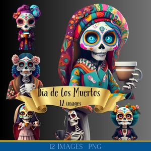 Dia de los muertos clipart bundle png, 12 images, catrina sugar skull digital art, day of the dead png, Hispanic heritage month