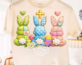 Lapin de Pâques chrétien PNG, Patchwork croix foi couette Art, téléchargement numérique imprimable printemps pastel