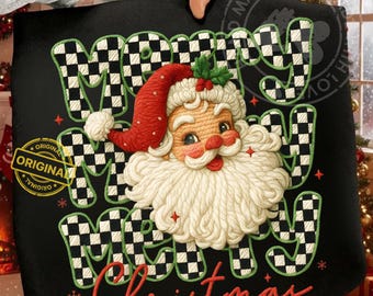 Retro jultomten PNG, sublimering av schackrutiga julmotiv