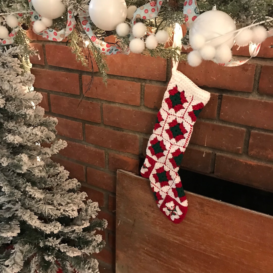 Crocheted Granny Square Christmas Stockinghandmade Etsy