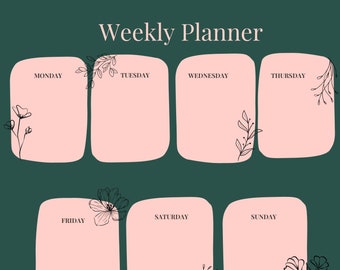 Weekly Planner, Digital Download, Floral, Green Planner, Floral Planner, Day on a Page, Organiser, Planner, Scheduler