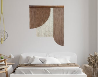Extra Large Modern Cotton Macrame Yarn Wall Hanging Walnut Wood Boho Wall Art Farmhouse Wall Decor Friendship Gift For Her
