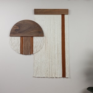 Makramee Wandbehang Set, Walnussholz & Baumwolle Boho Decor