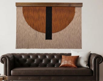 Personalizable Large Macrame Wall Art: Bohemian Textile on Walnut, Beech, Oak Wood