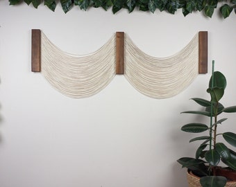 Large Macrame Boho Wall Hanging Modern Cotton Macrame Headboard Living Room Walnut Wood Wall Tapestry Gift For New Home