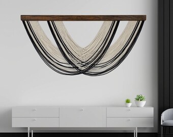 Zwarte katoenen extra grote macramé muur hangend walnotenhout wit macramé bohogaren muurdecoratie spiritueel huis cadeau