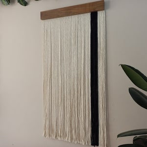 Modern Black Cotton Macrame Wall Decor Walnut Wood Wall Hanging Gift For New Home Gift For Her