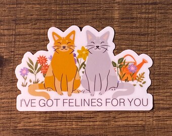 Valentine Katzen im Garten Aufkleber, Vinyl Die Cut Aufkleber, Katzenfreundschaftsgeschenk, Valentines Katze unter dem Motto Aufkleber