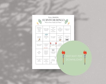 Survivor TV Show Bingo, Survivor Watch Party Game PDF do pobrania