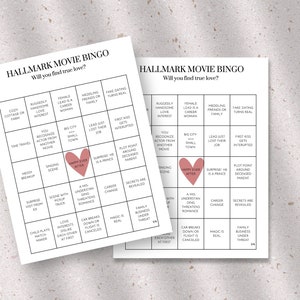 Hallmark Movie Bingo, PDF Game Download