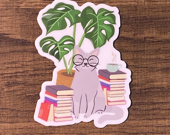 Katze Monstera Aufkleber, Vinyl Die Cut Cat Pflanze Aufkleber