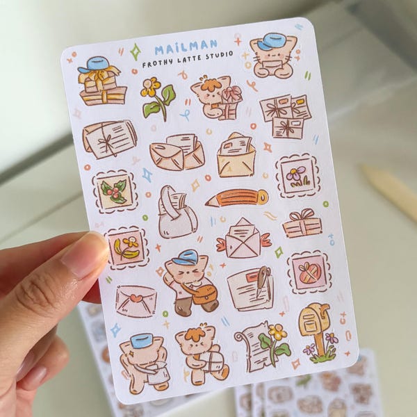 Sticker Sheets | Mail Letters With Postman Mocha Stickers for Journal/Planners